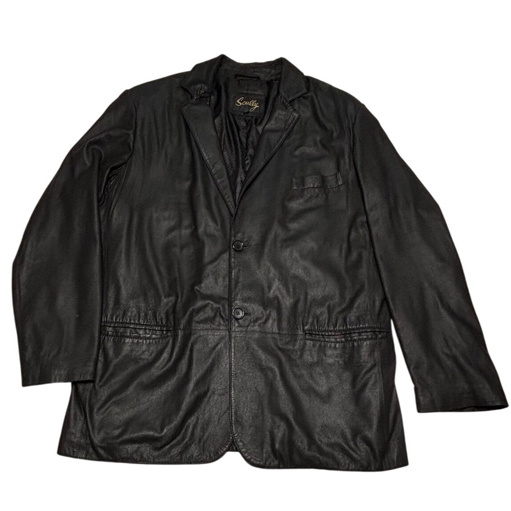 Scully Mens Leather Blazer Size 44 Black Genuine Leather Soft Two Button